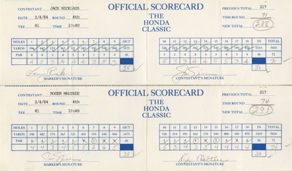 Signed Jack Nicklaus and Roger Maltbie Scorecards from 1984 Honda Classic.